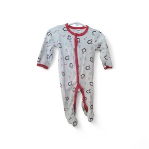 Charming Penguin Print Baby 6-9 Sleeper with Red Accents